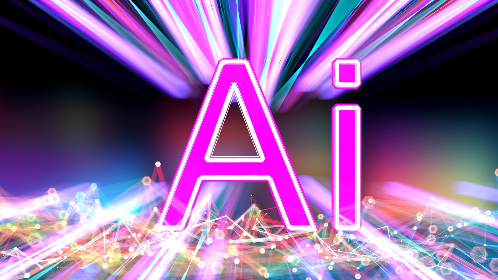 AI - Artificial Intelligence concept. text on digital network background