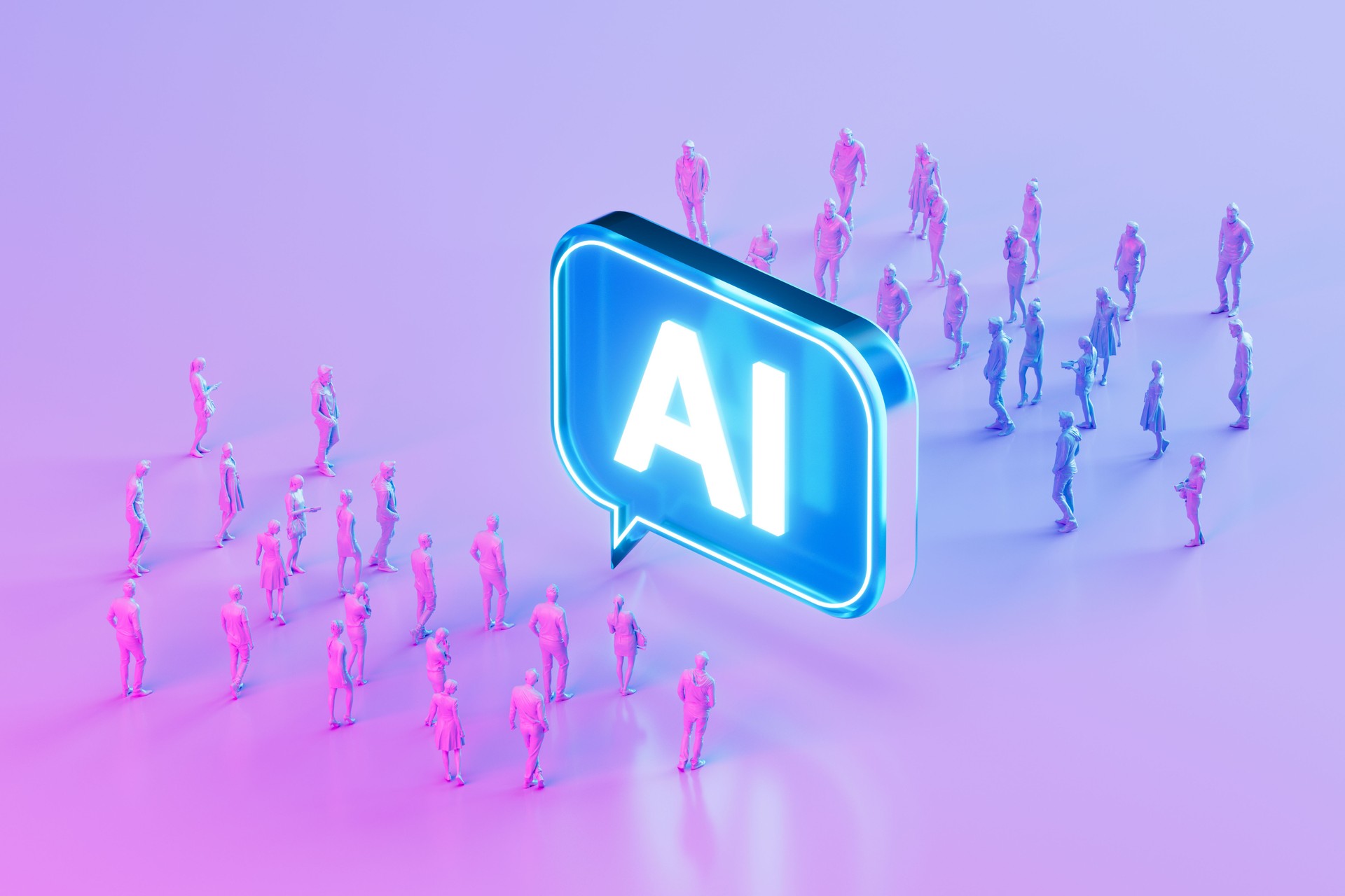 AI Artificial Intelligence Chatbot with Speech Bubble and Humans