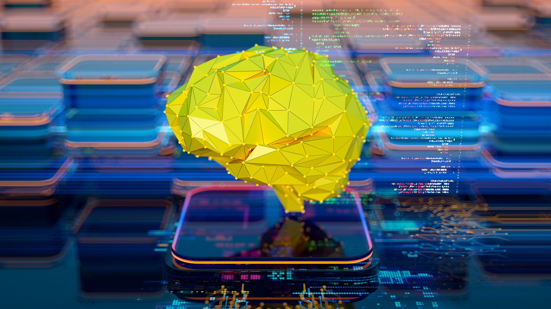 AI Brain. Machine Learning Concepts. Digital transformation and big data. Artificial Intelligence - concept CPU quantum computing.