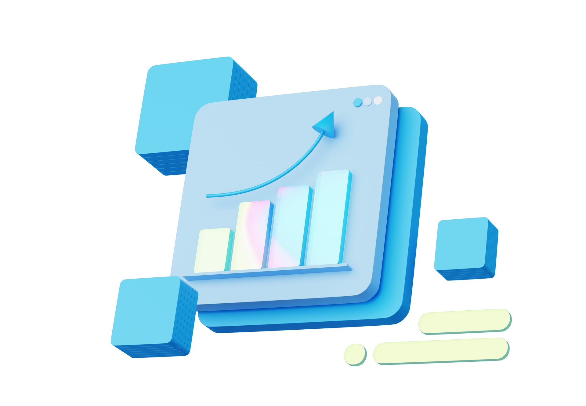 3D render, Application Monitor show up business graph and data isolated on white background, Investment financial concept, progress and goal project. Cute minimal design.